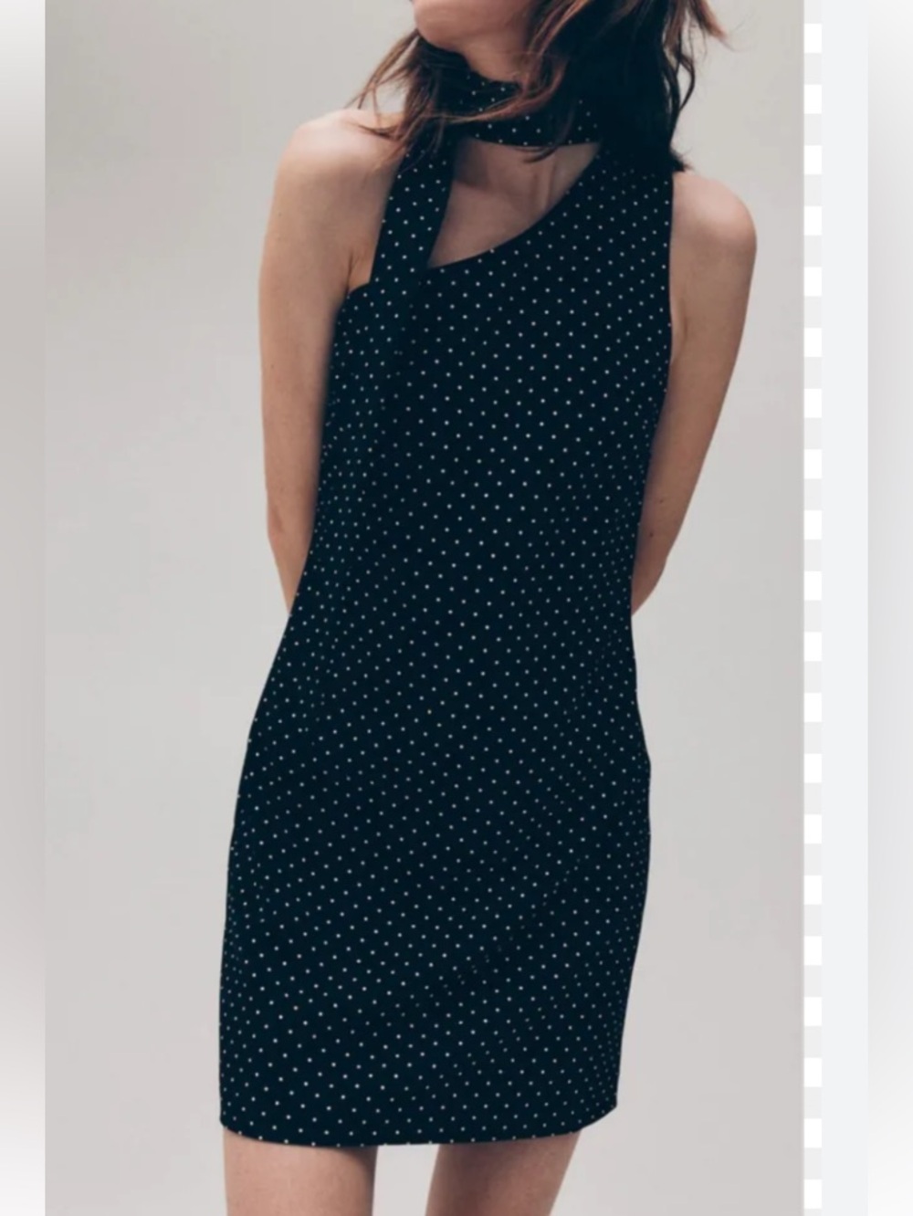 H&M One-Shoulder Black Polka Dot Dress with Neck Scarf